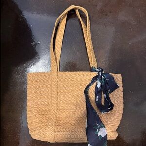 Draper James Tan Tote with Navy Floral Scarf